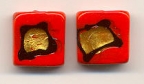 Abstract 21 MM Red Squares with Black Lines & Gold Foil